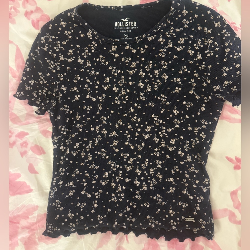 Hollister Navy Blue Floral Baby Tee